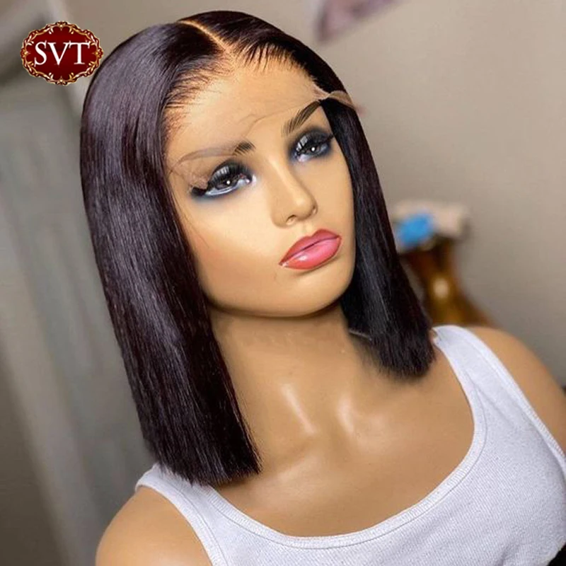 SVT Indian 250% Density Bone Straight 13x6 Bob Wig Lace Front Human Hair Wigs For Women 5x5 Transparent Lace Closure Wigs Remy