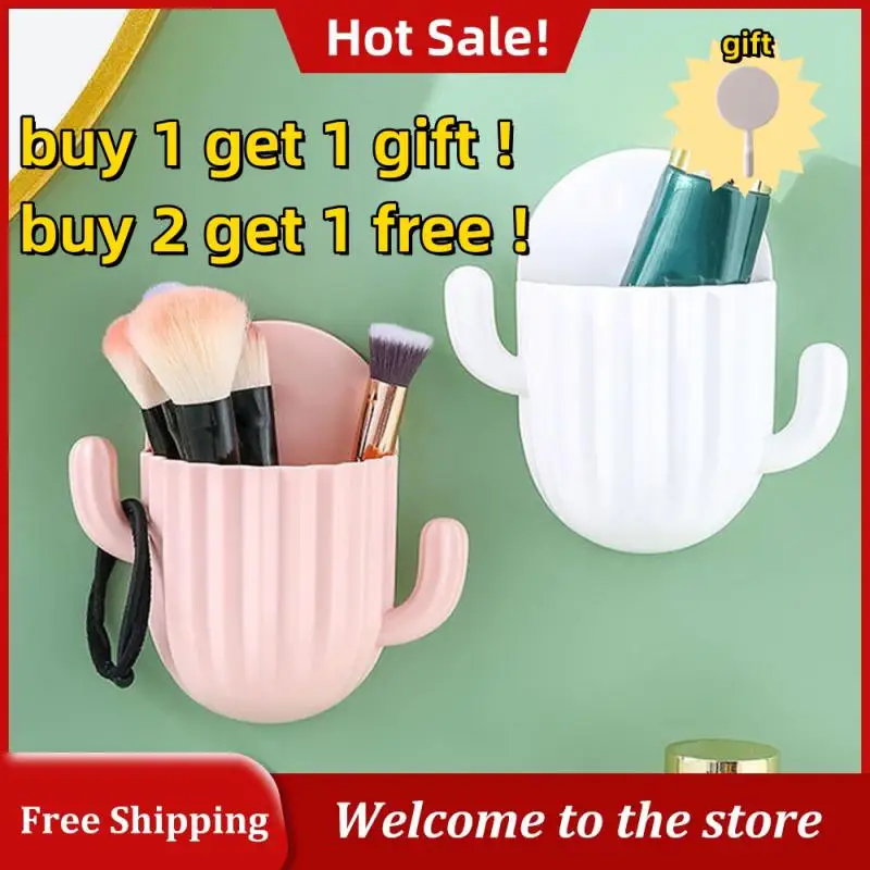 

Toothbrush Holder Wall Self-adhesive Storage Rack Seamless Cactus Storage Rack Shaver Organizer Drain Shelf Bathroom Accessories