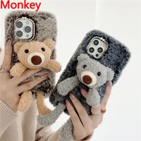 3d cute rabbit fluffy plush bear phone case for xiaomi redmi 10a 10c 9a 9c note 11 10 pro 9 s 11s 10s 9s 10t 9t 11e mi 11t cover