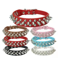 adjustable leather pet dog collar pu leather neck strap punk rivet spiked dog collar pet collars for small dog cat supplies