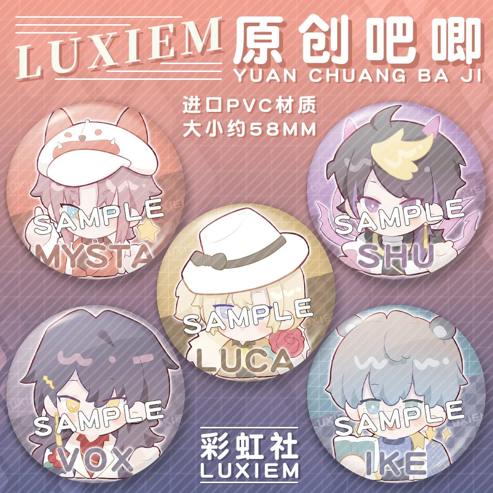 

Luxiem Rainbow Vtuber Clubs Nijisanji Anime Figures IKE LUCA MYSTA SHU VOX Laser Badges Cute Creative Backpack Decor Fans Gift