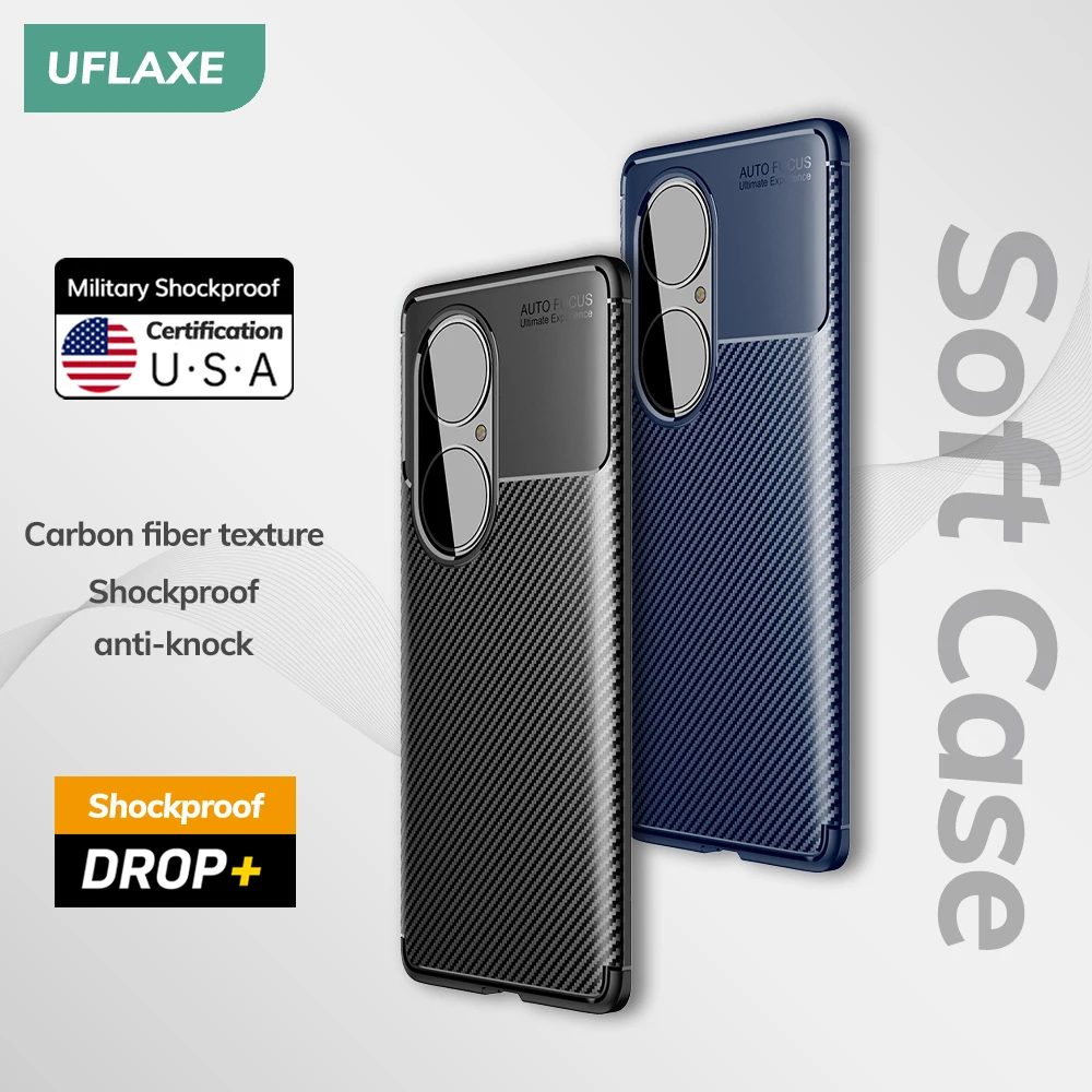 UFLAXE Original Shockproof Soft Silicone Case for Huawei P50 Pro P30 Pro Carbon Fiber Back Cover Casing