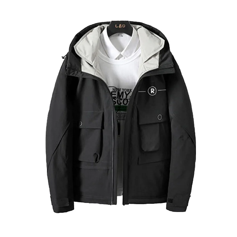 

Hooded Long Cotton Printed Thermal Jacket Black Hip Hop Streetwear Men's Jackets Outerwear 1587