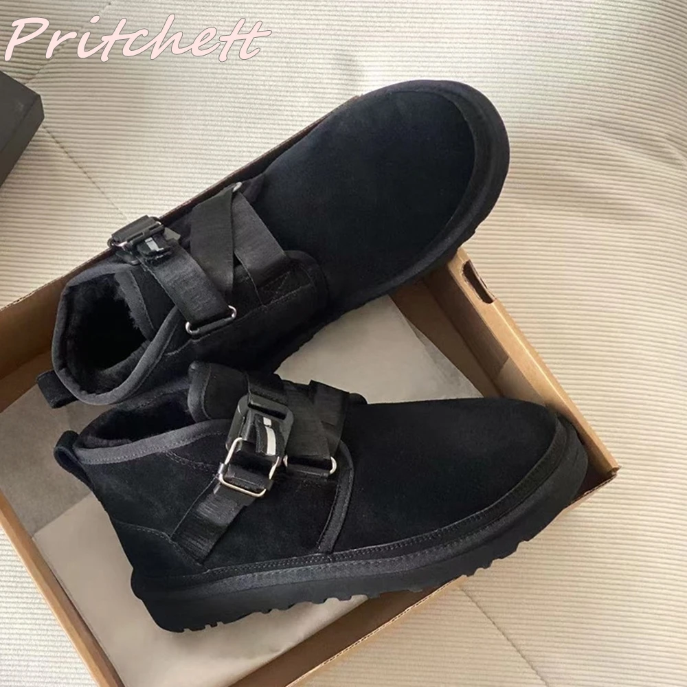

Winter New Men Snow Boots Straight Strap Cross Tied Buckle Flat with Boots 2023 Newest Warm Fashion Casual Fashion Short Boots