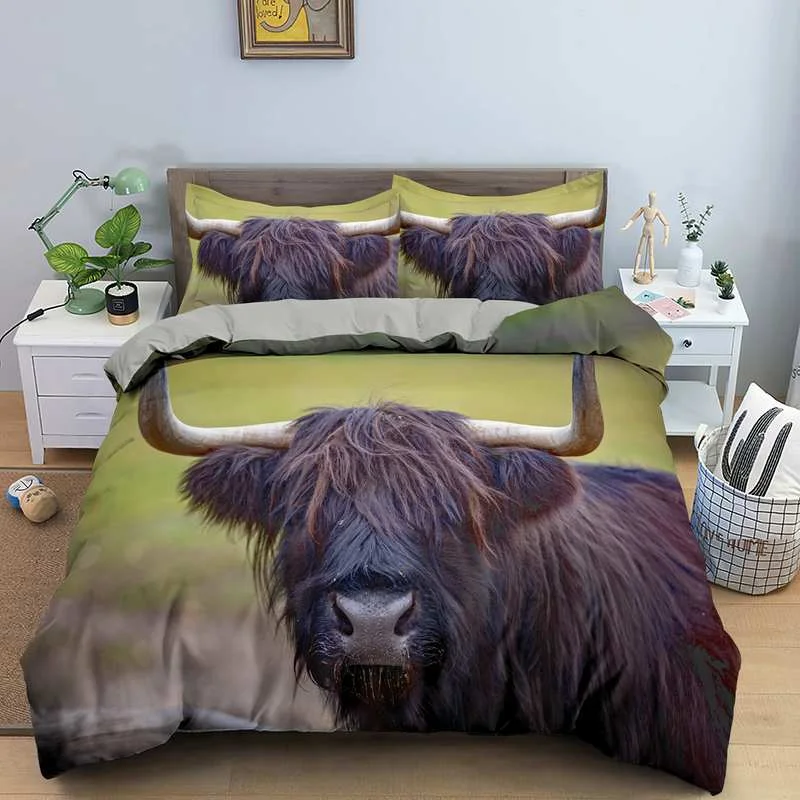 Highland Scottish Cows Duvet Cover Set Farm Animal King Queen Comforter Cover Wildlife Bedding Set 2/3pcs Polyester Quilt Cover images - 6