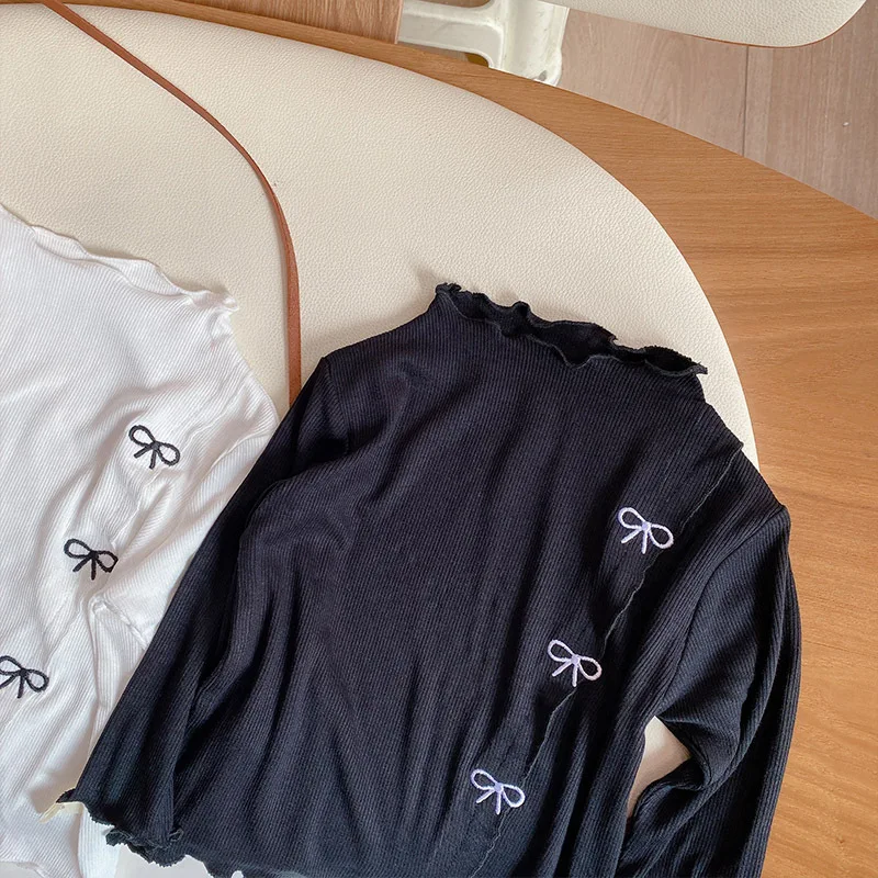 

Рубашки с длинным рукавом для девочек, демисезонная детская одежда с высоким воротником, Детские топы для девочек, футболки с длинными рука...