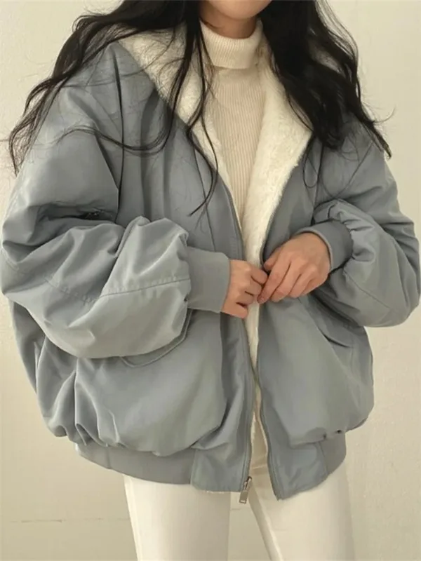 

Parkas Women Oversized Kawaii Double Sided Hooded Coat Ladies Korean Fashion Casual Loose Jackets