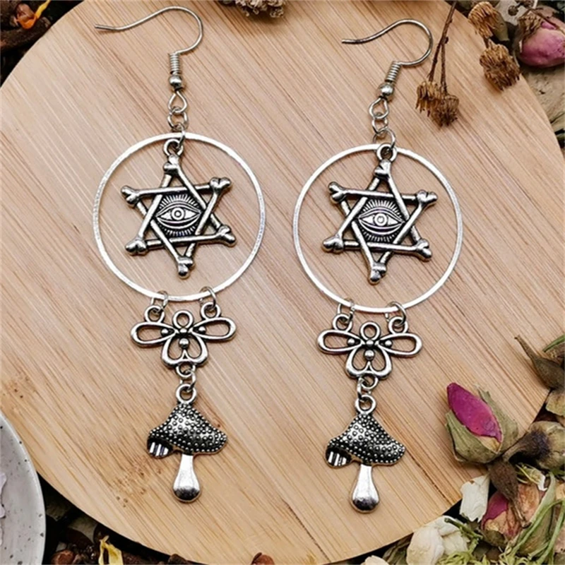

Hexagram Evil Eye Mushroom Pendants Earrings For Women Gothic Personalized Piercing Ear Drop Accessories Party Gifts Jewelry