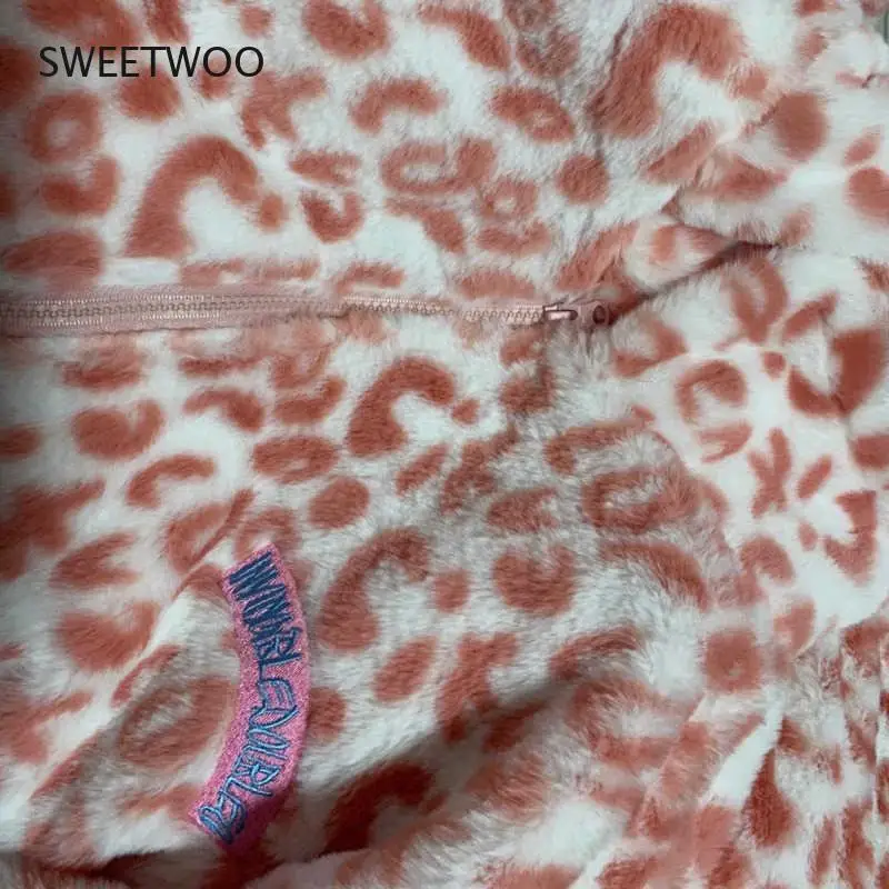 Women Milk Cow Leopard Print Faux Fur Jackets Winter Thick Warm Korean Loose  Casual Outerwear Harajuku