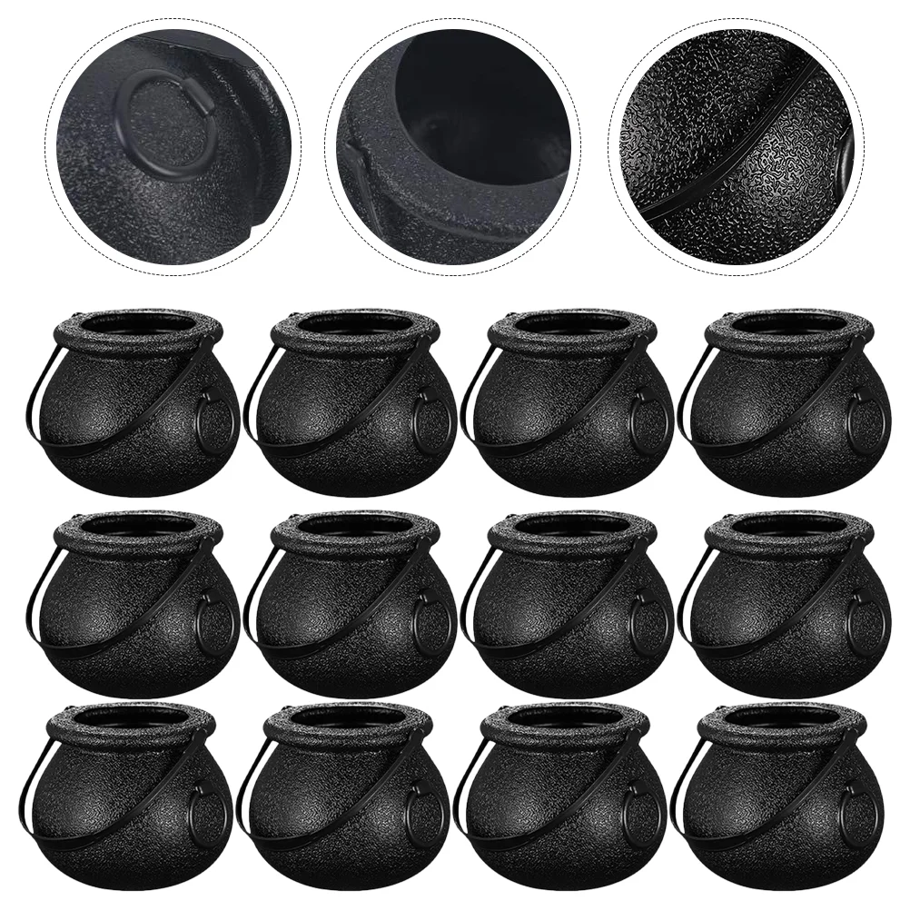 

12pcs Halloween Candy Cauldrons Mini Plastic Bucket Halloween Trick or Treat Containers Halloween Decoration
