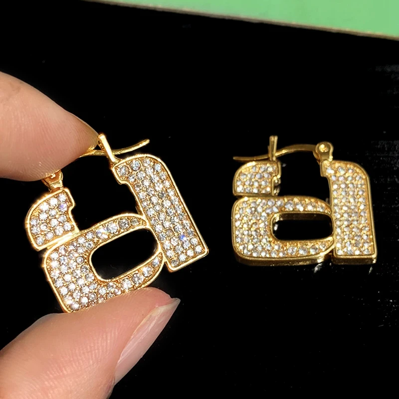 

Top Quality Medium Size CZ Letter Style Ear Buckle Hoop Earrings For Women Fashion INS Jewelry