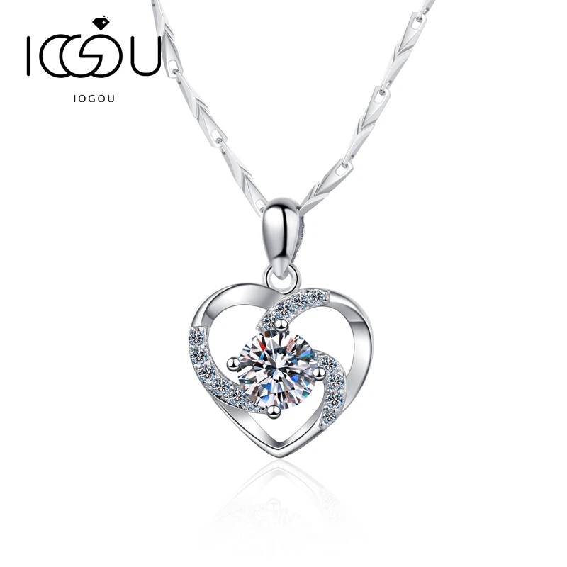 

IOGOU New Arrivals 925 Sterling Silver Moissanite Necklace 1.0ct Fashion Heart Pendant Necklace Thanksgiving Gift For Women