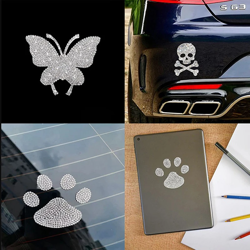 

Автомобильные наклейки Bling Diamond Стразы Crystal Paw Print Butterfly наклейки с черепами для окна автомобиля мотоцикла шлема ноутбука