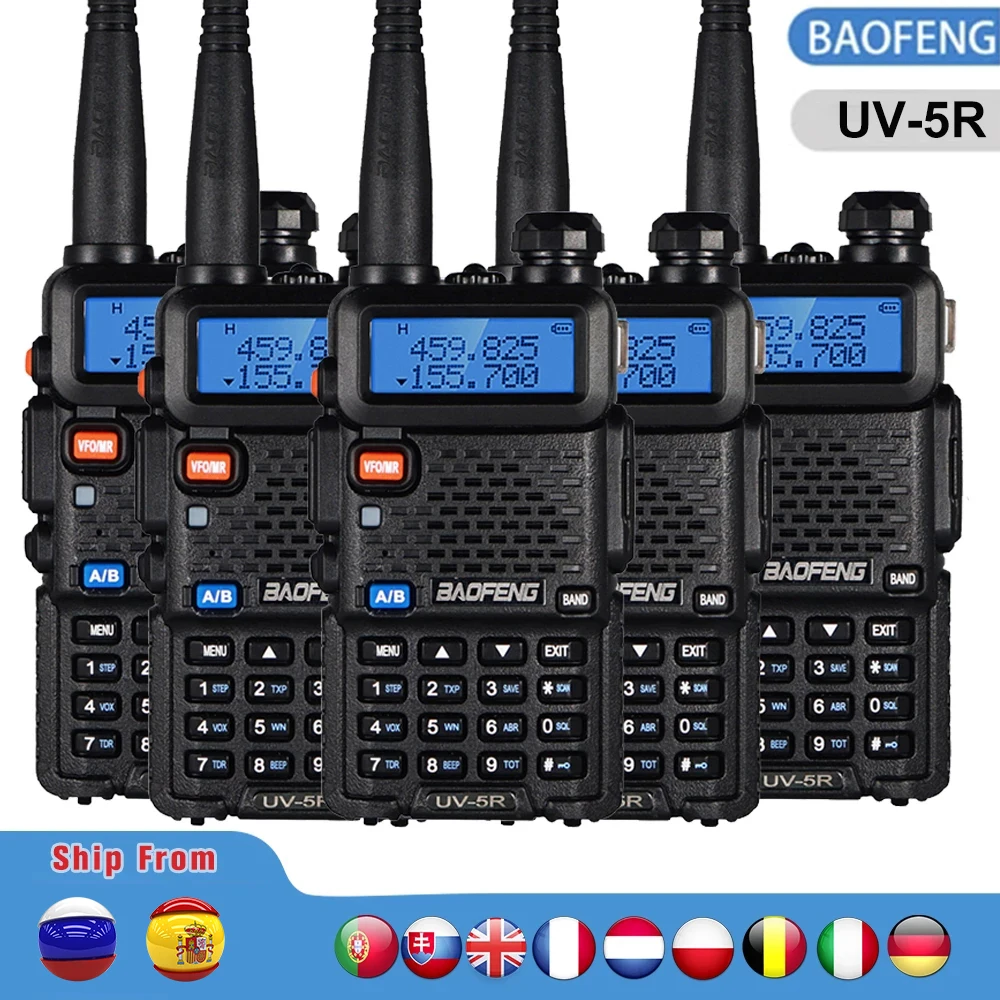 5pcs Real 5W/8W Baofeng UV-5R Walkie Talkie UV 5R Powerful Amateur Ham CB Radio Station UV5R Dual Band Transceiver 10KM Intercom