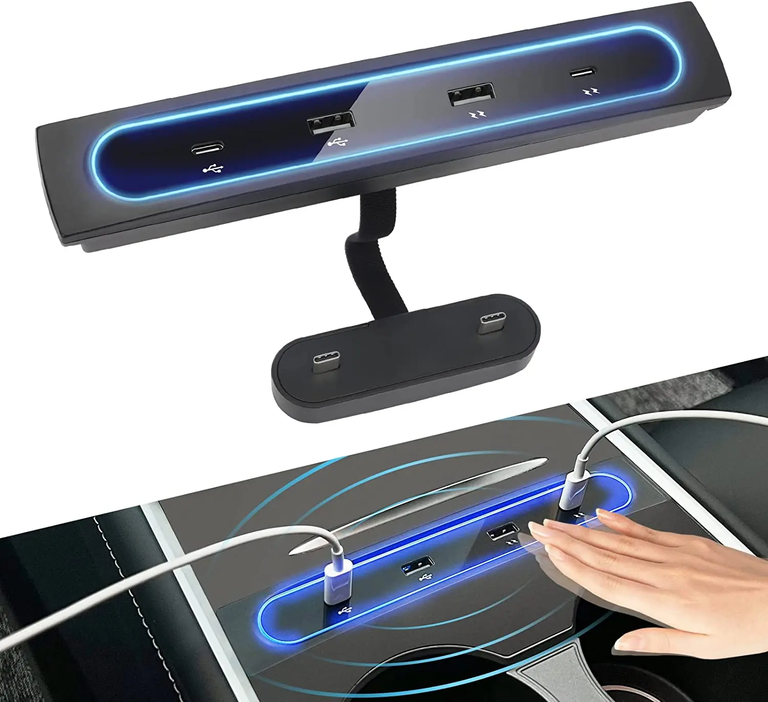 Usb-хаб для 2021 2022 2023 Tesla Model Y 3Quick Charger USB шунтирующий концентратор интеллектуальная док-станция автомобильный адаптер сплиттер Usb-хаб для 2021 2022 2023 Tesla Model Y 3Quick Charger USB шунтирующий концентратор интеллектуальная док-станция автомобильный адаптер сплиттер