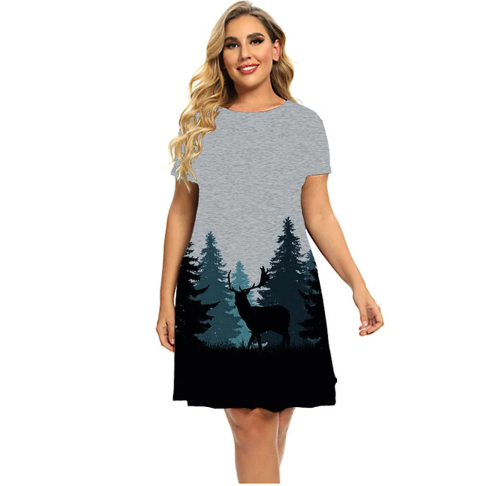 

Летнее женское платье с цветочным 3D принтом и коротким рукавом, мини-юбка с естественным пейзажем, Женская Новая повседневная Свободная юбк...