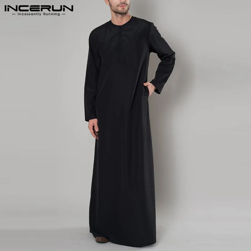 INCERUN 2022 Muslim Men Arab Islamic Kaftan Zipper Long Sleeve Robes Abaya Saudi Arabia Jubba Thobe Dress Caftan Men Clothes 5XL