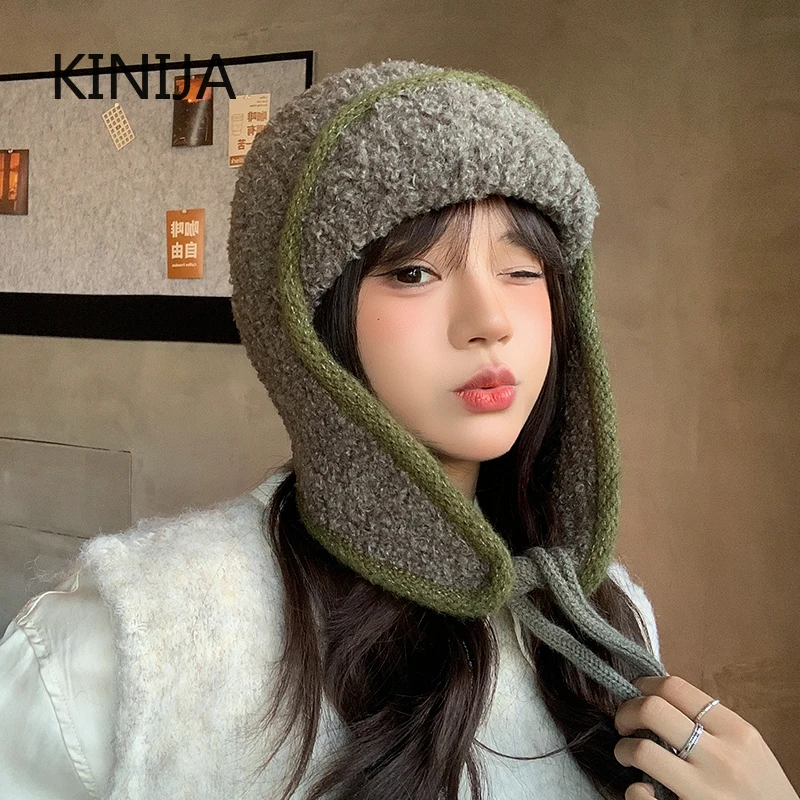Женская Зимняя Термошапка-бини Вязаная Одноцветная Теплая Защитная Шапка С