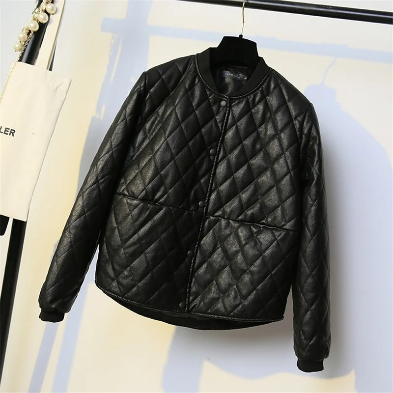 Fashion Winter Women's Thickened PU Cotton Jacket Slim Ladies Locomotive Motorcycle Short Jacket Fake Leather Jacket Girl