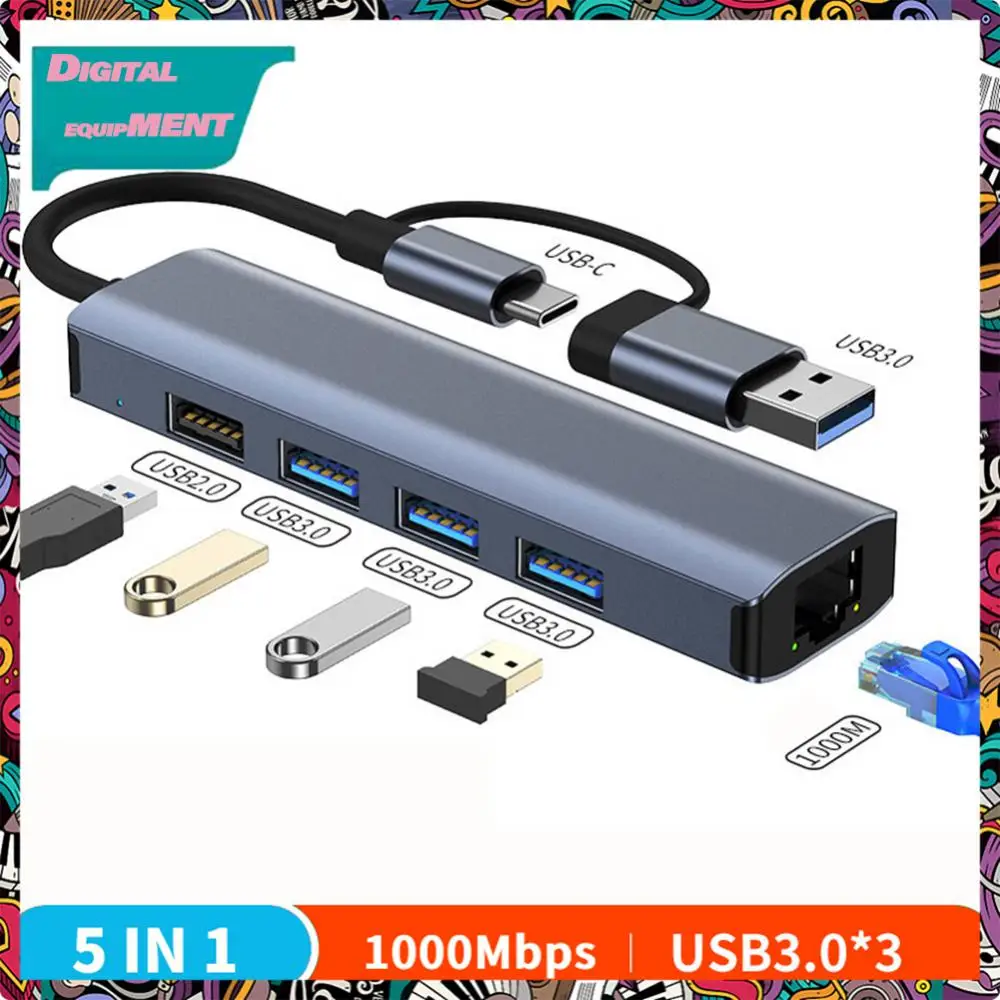 

5gbps Type C 3.0 Splitter Small Type C Hub Extender High Speed 1000mbps Rj45 Type C To Usb 3.0 Dock Station For Macbook Air