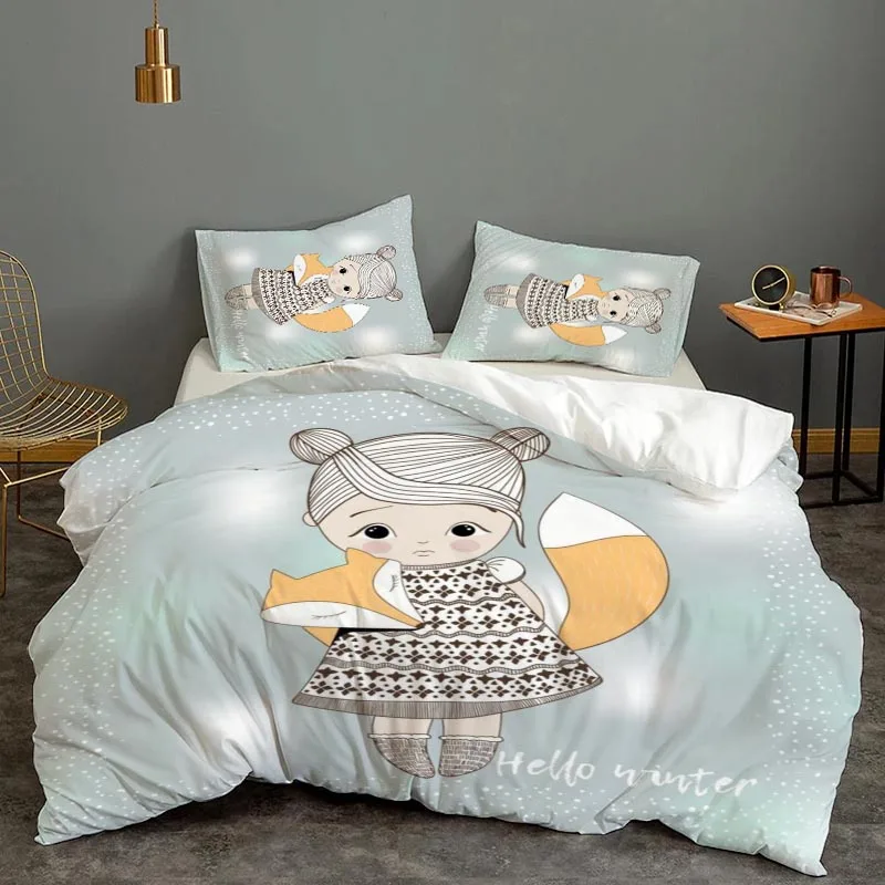 

Cartoon Fox Girl Bedding Set Duvet Cover Set Cartoon Anime Bedding Deluxe Printing Bed Quilt Cover Double Duvet Cover Set