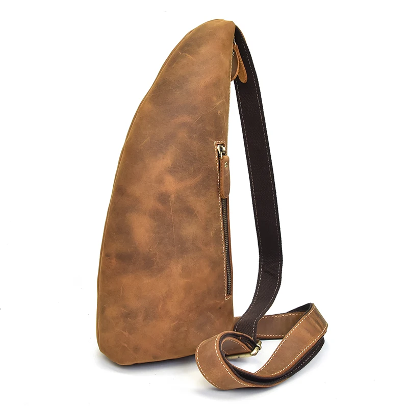 Crazy Horse Leather Shoulder Bag  For Man Chest Bag Cowhide Chest Pack Fashion Man Croissant Bag High Capacity Man Crossbody Bag