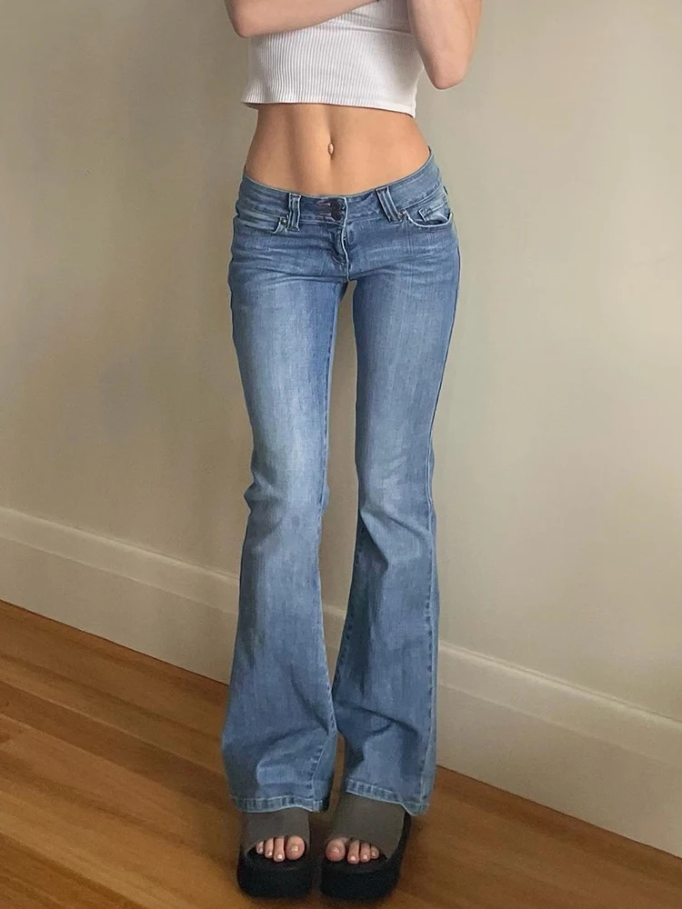 

Женские расклешенные джинсы с заниженной талией, Винтажные эластичные джинсовые брюки стрейч в уличном стиле 90-х годов, уличные брюки Y2k с вырезами, Эластичные Обтягивающие джинсы для мам