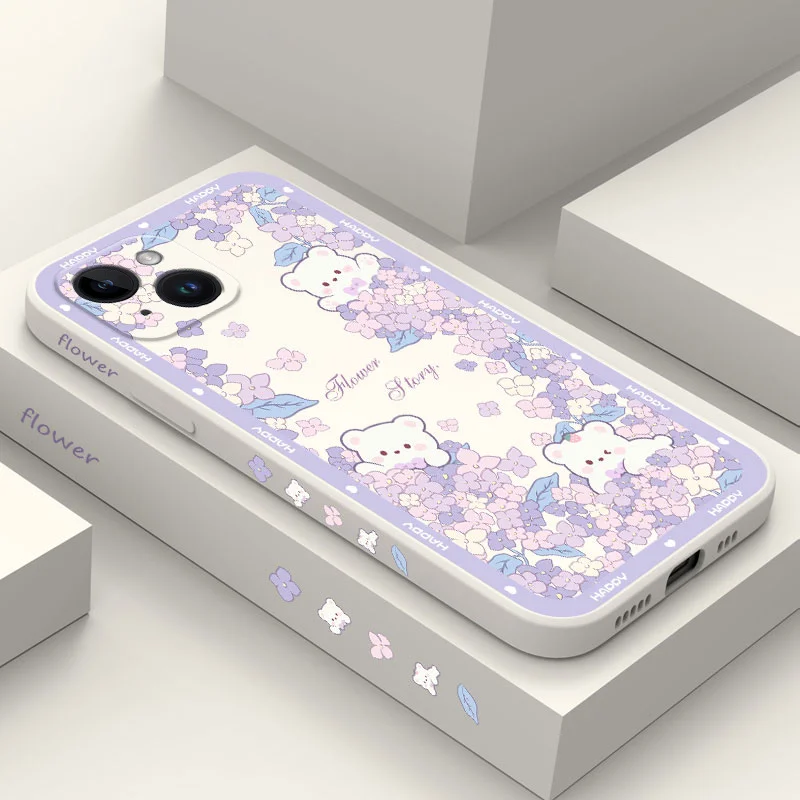 

Flower Bush Bear Phone Case For iPhone 14 13 12 11 Pro Max Mini X XR XS SE2020 8 7 Plus 6 6S Plus Cover
