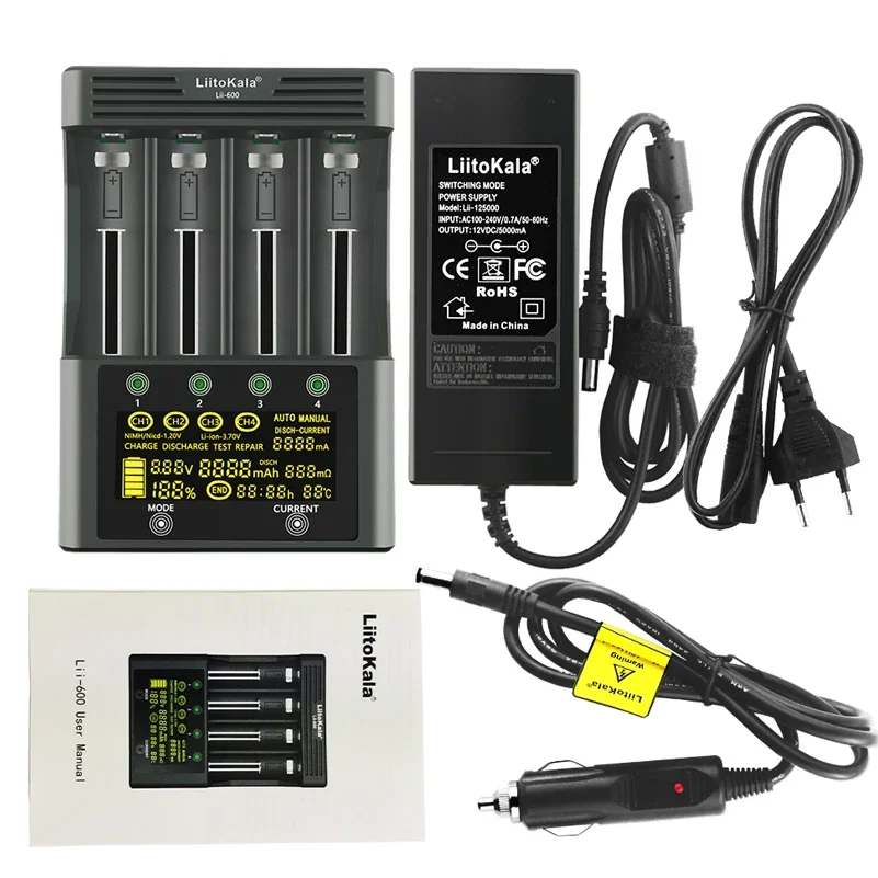 LiitoKala 3.7V 1.2V 18650 26650 21700 26700 AA AAA Test battery capacity Lii-600 LCD Display Battery Charger
