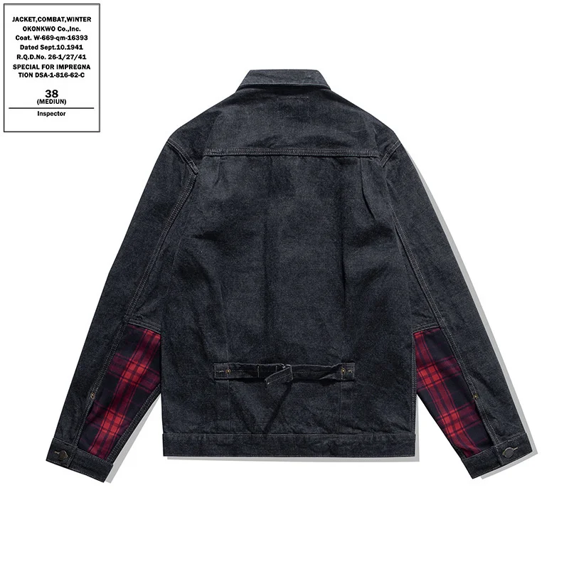 

15oz Heavyweight Primary Color Red Ear Denim Coat Outdoor Trekking Riding Camping Men Colorblock Plaid Tooling Jacket