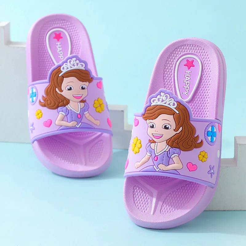 Disney New Children Slippers Summer Girls Korean Cute Cartoon Sophia Indoor Home Non-slip Soft Bottom Baby Sandals And Slippers