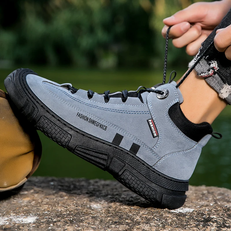 SENAGE Men Hiking Shoes Leather Trekking Boots Outdoor Desert Training Sneakers Sports Running Tactical Suede Casual Shoes