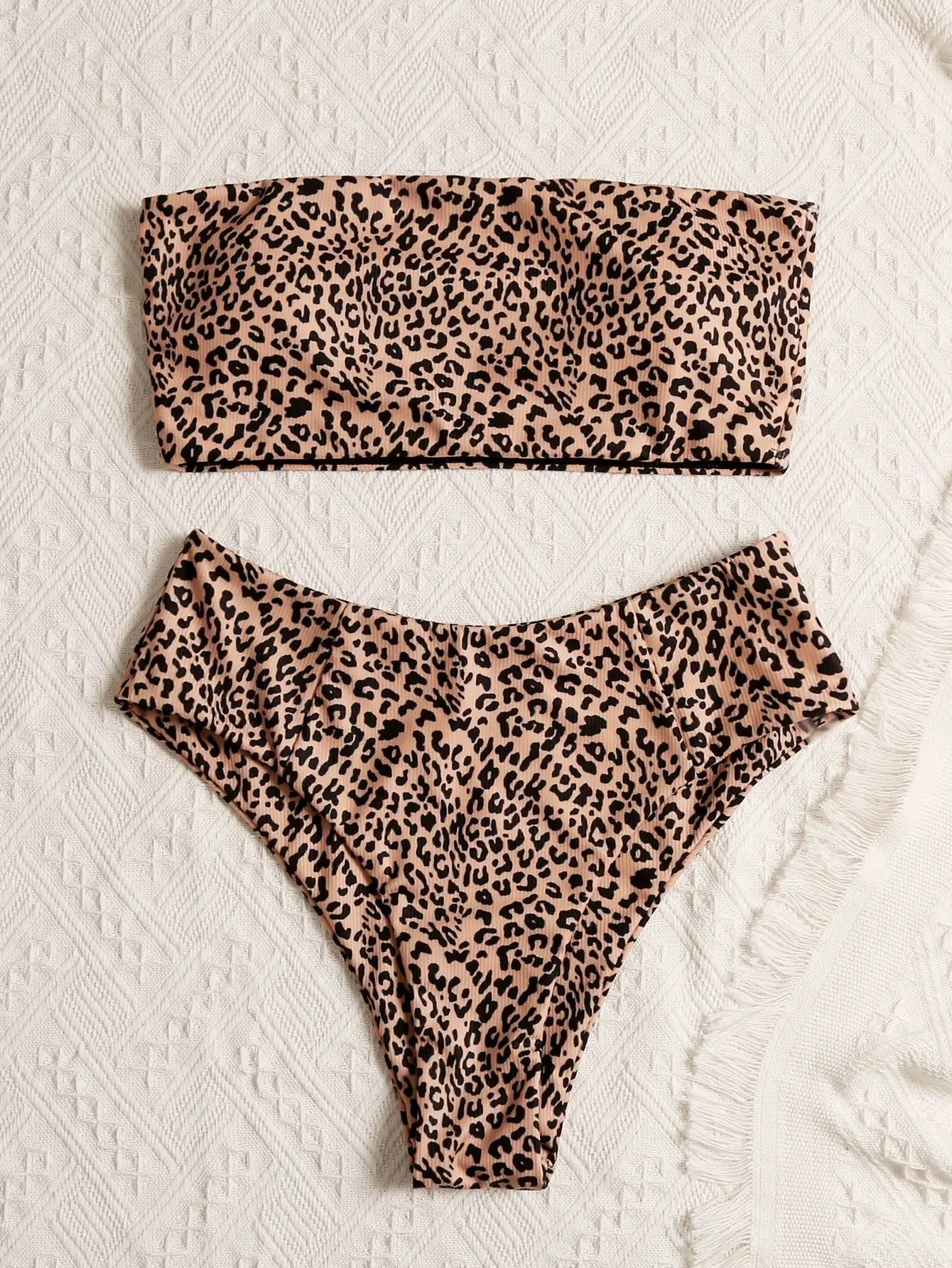 2023 Women Sexy Leopard Bikinis Set  Bandeau Swimsuit High Waist Swimwear Female Bathers Bathing Swimming Suit Beachwear