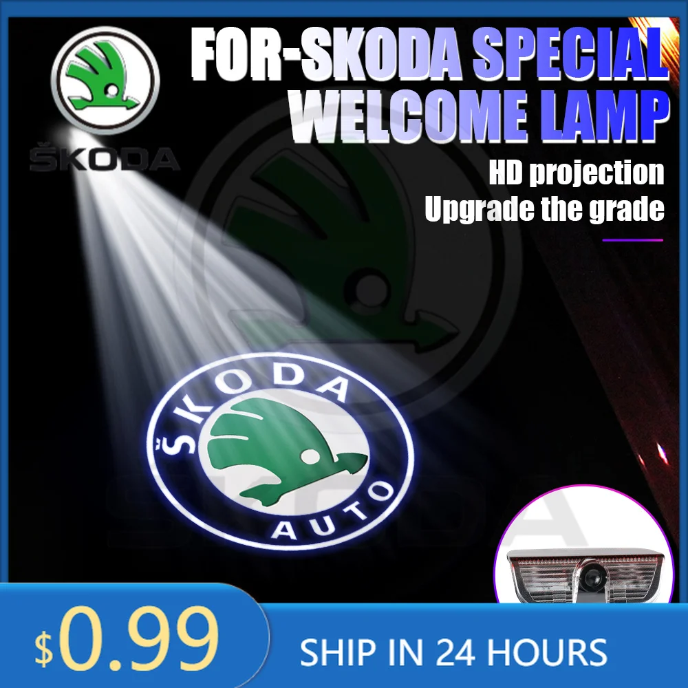 Фото Для Skoda Octavia 2 3, 2 шт., проекционные декоративные лампы для дверей автомобиля, светодиодные приветственные огни, аксессуары для авто, для Skoda Superb 2009-2020 №2