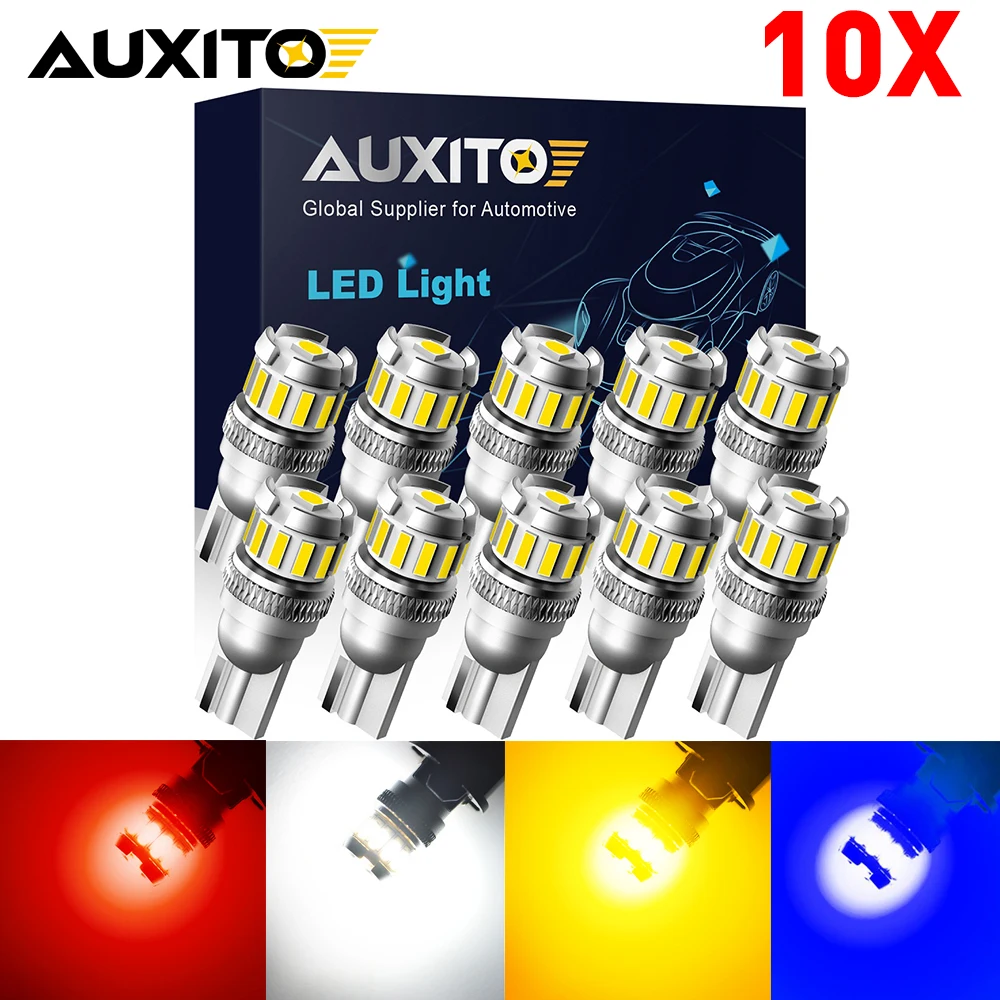 

Светодиодсветодиодный лампы AUXITO 10x T10 W5W, Canbus 194, 168, светодиодные лампы для салона автомобиля, 12 В, белый, 6500 К, красный, синий, желтый, для BMW, Audi Tesla