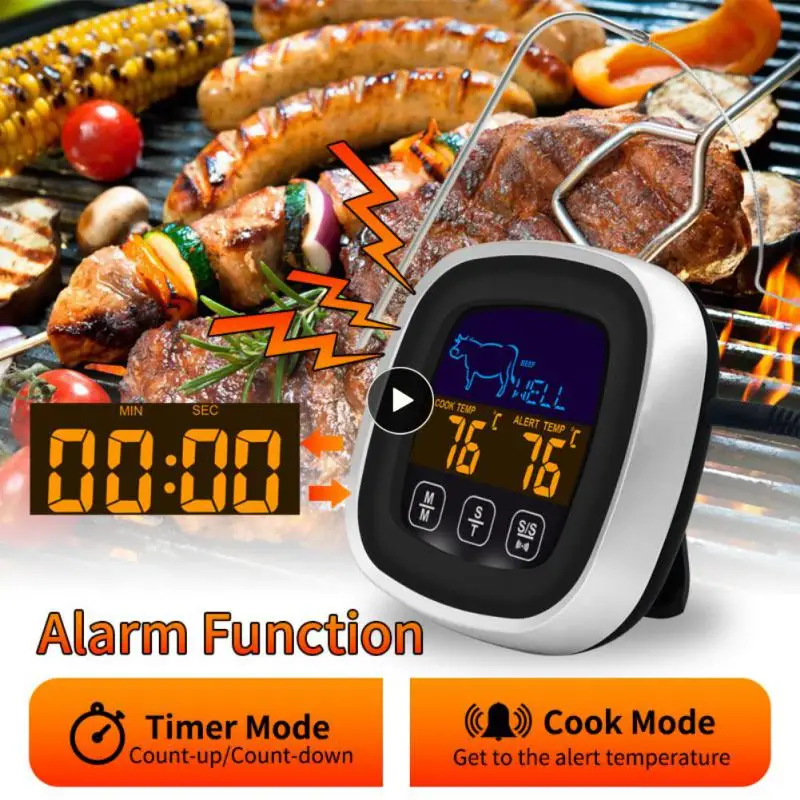 

Home Cooking Tools Bbq Probe Thermometer Meat Thermometers With Timer Alarm Led Smart Display Probe Remote