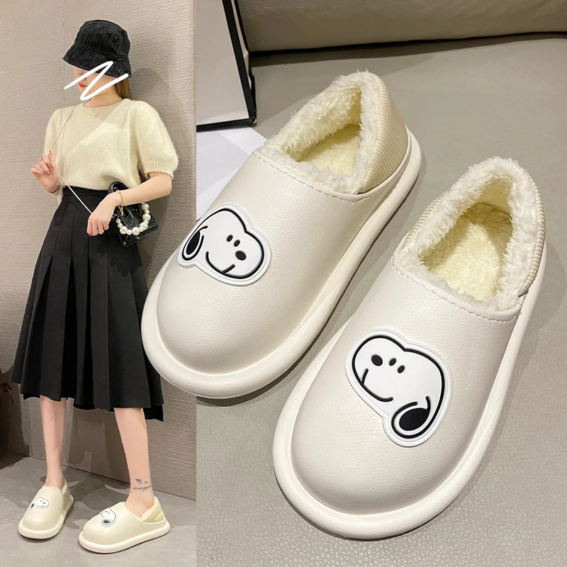 

Хлопковые зимние тапочки Snoopy, симпатичные теплые домашние тапочки на толстой подошве, бархатная хлопковая водонепроницаемая обувь, Мультя...
