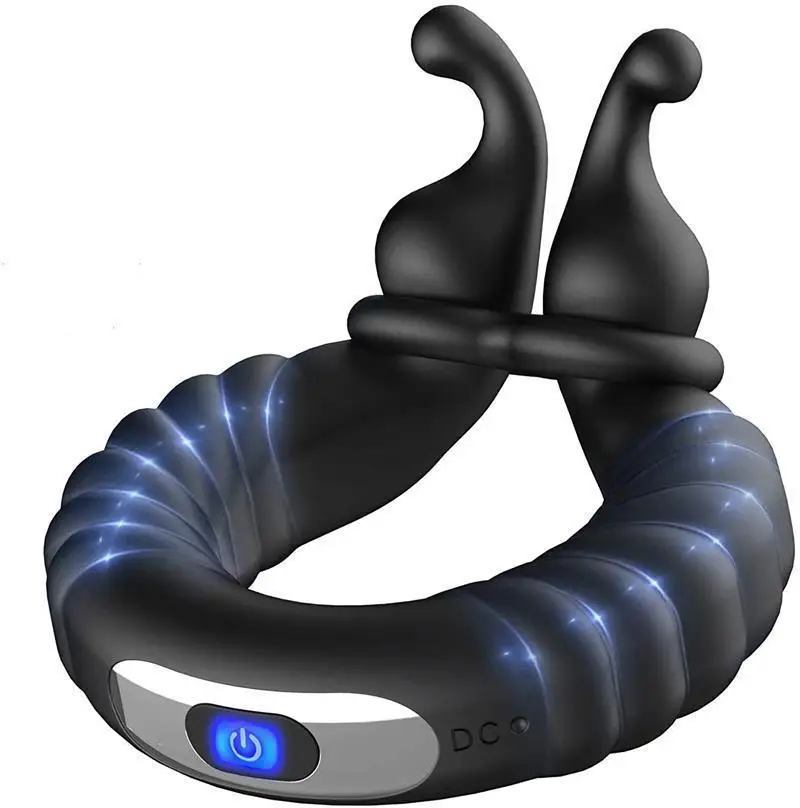 Men's delayed silicone lock sperm ring USB charging vibration massage