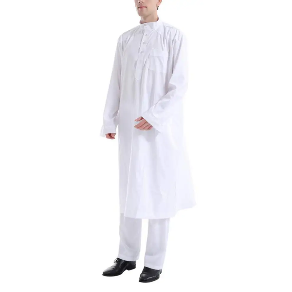 

Men Kaftan With Long Sleeves Muslim Clothing Arab Muslim Wear Robe Solid Thobe Thawb Caftan New Muslim Two-piece Men Robe
