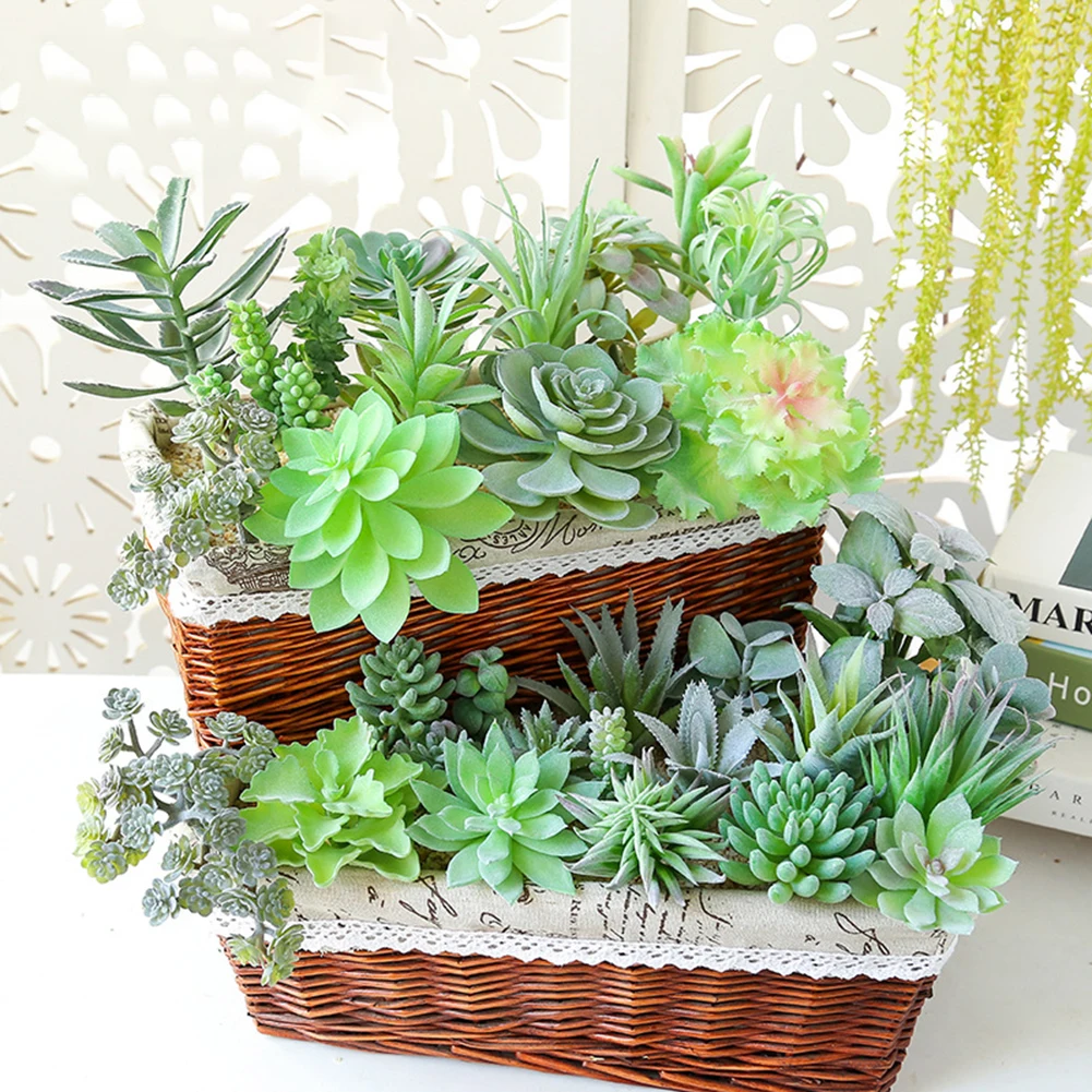 

Simulation Artificial Succulent Fake Plants Green Flocking PVC Flowers Home Garden Decor Fake Grass Plant Bonsai