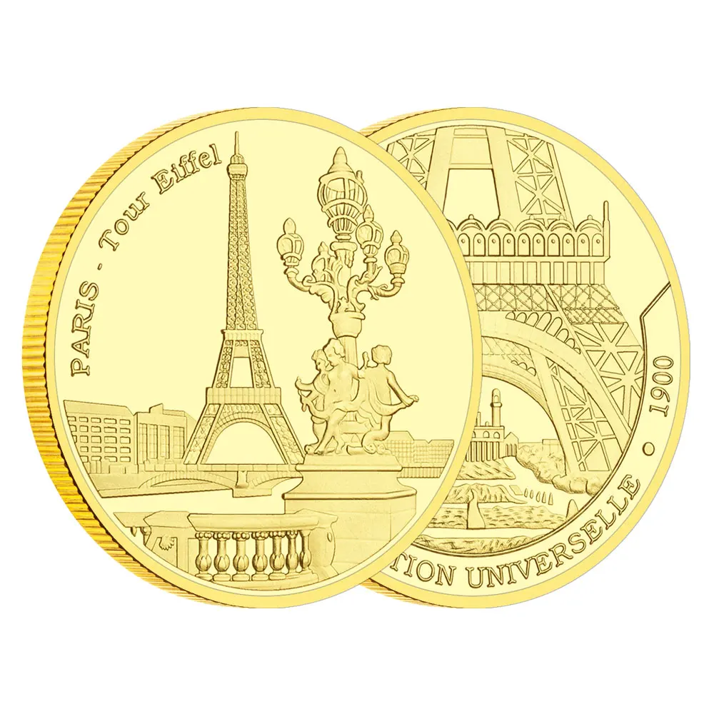 

Paris-Tour Eiffel Gold Plated Souvenir Coin Famous Building Commemorative Coins Collectible Art Gift