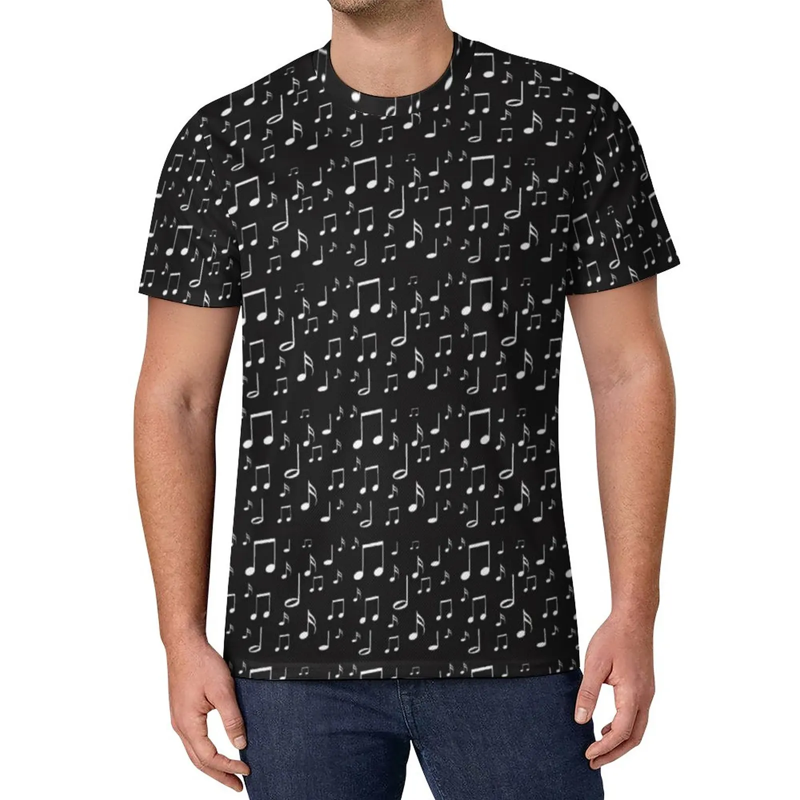 

Music Notes T-Shirt White and Black Vintage T-Shirts Casual Tshirt Beach Short Sleeve Graphic Top Tees