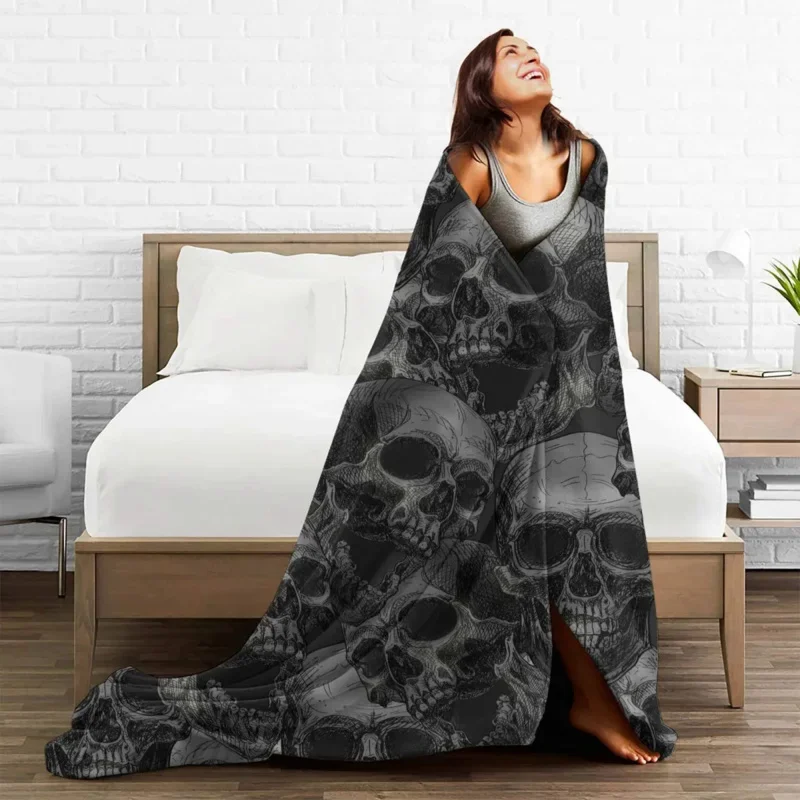 

Cool Skull Coral Fleece Print Breathable Warm Throw Blankets For Bedding Bedroom Plush Thin Quilt
