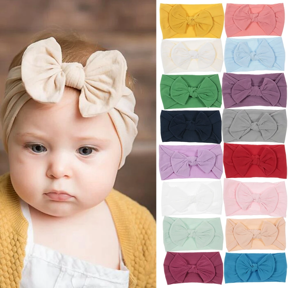 

1PCS Baby Girl Bowknot Headbands Infant Toddler Cotton Handmade Nylon Hairbands with Bows Children Headwraps Hair Accessories