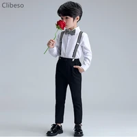 formal childrens dress suit gentleman flower boy wedding party elegant clothes outfits kids white shirt and suspender pants set