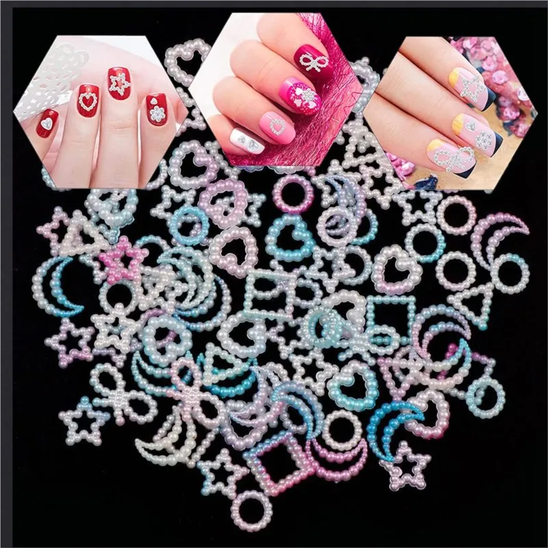 

50 г/пакет полые сердца жемчужины для дизайна ногтей амулеты 450 шт белый розовый фиолетовый жемчуг круглый Flatback 3D самодельные Украшения для н...