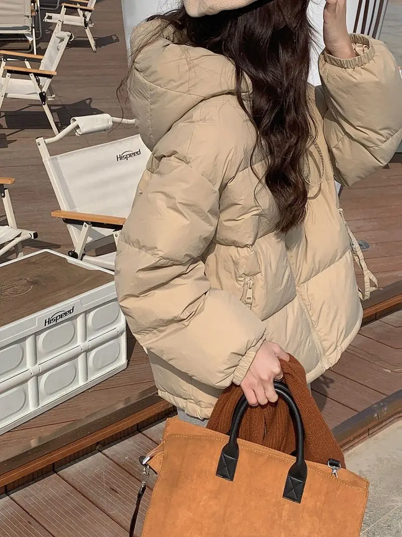 2023 New Winter Women White Duck Down Coat Casual Thickening Jacket Female Short Hooded Warm Down Outwear Tops Pockets M58