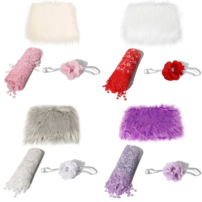 

Crochet Lace Trim Bonnet & Wrap Set Mohair Stretch Knit Wrap Newborn Lace Hat Baby Outfit Newborn Sleepy Props GXMB