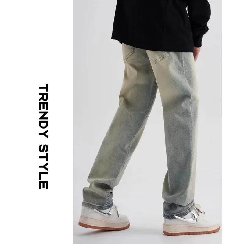 Streetwear Men 2022 New Pattern Recreational Broad Leg Straight Pants Cylinder Comfortable Loose Light Colour Jeans Autumn Women