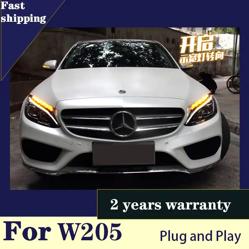

Стайлинг автомобиля, передняя фара для W205, передсветильник s 2014-2017 C200 C300 C260, Новинка Светодиодный ные передние фары, дневные ходовые огни DRL, светодиодный ные линзы